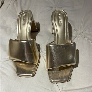 Gold Metallic Mules with Square-Toe Design